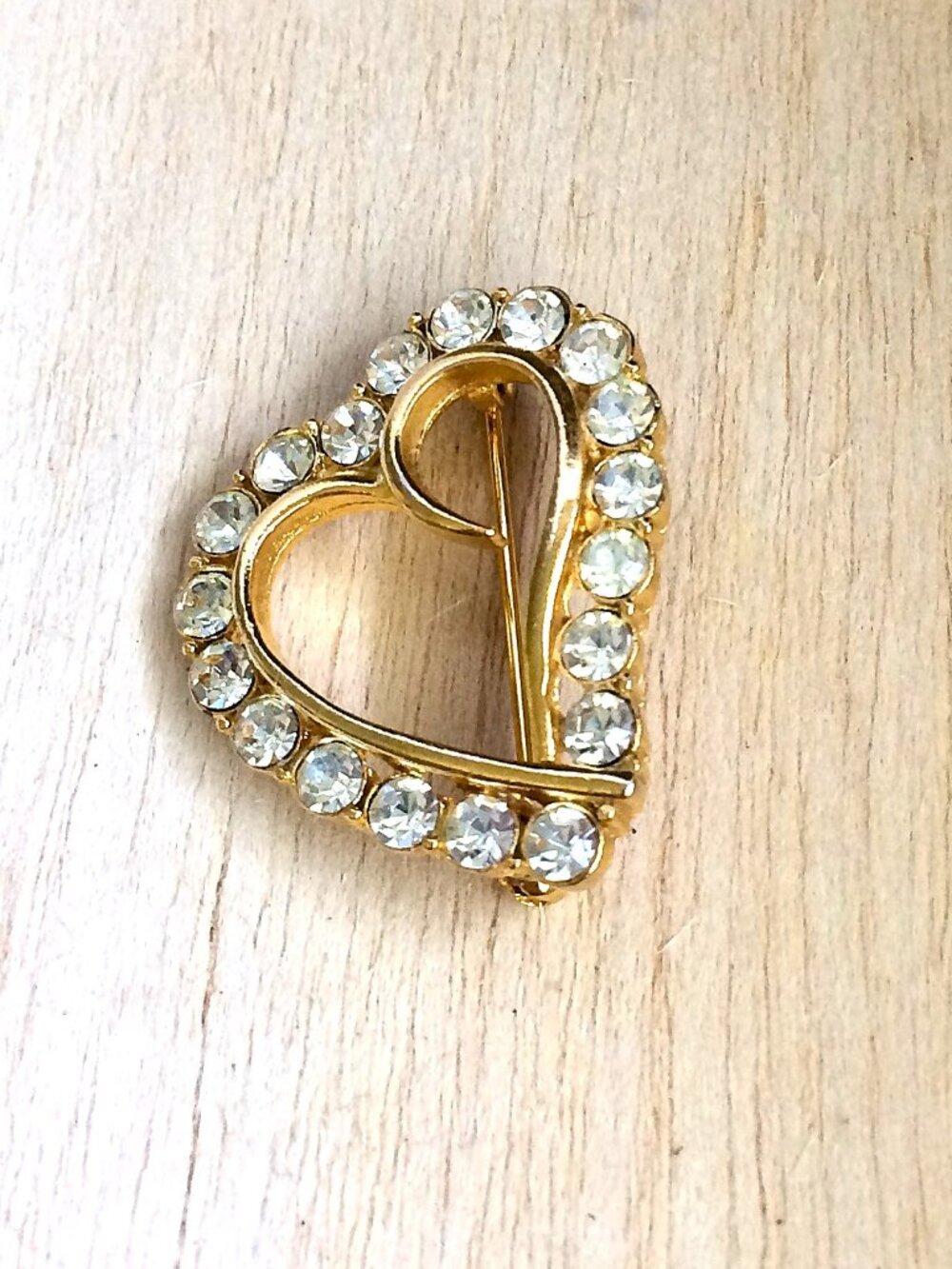 Vintage Rhinestone Heart Brooch Pin